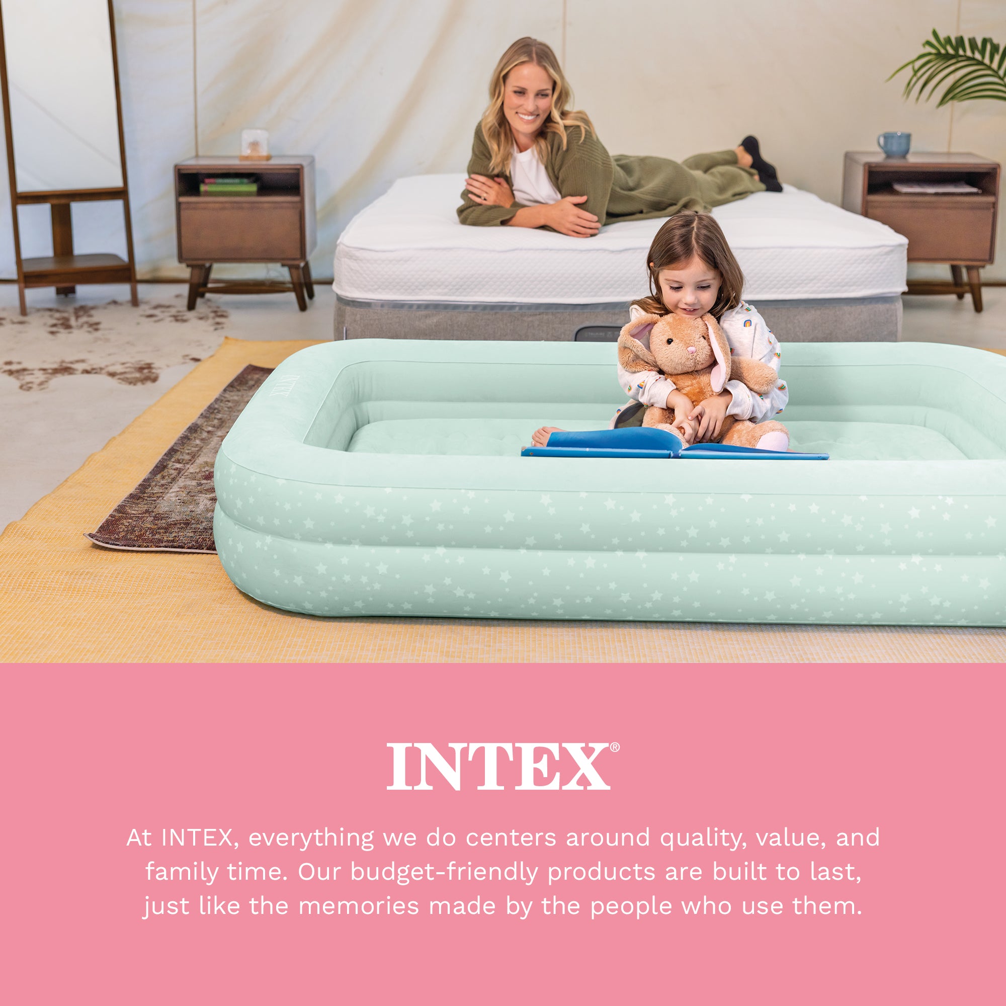Intex Kids Inflatable Raised Frame Travel Air Mattress with Hand Pump (Used)