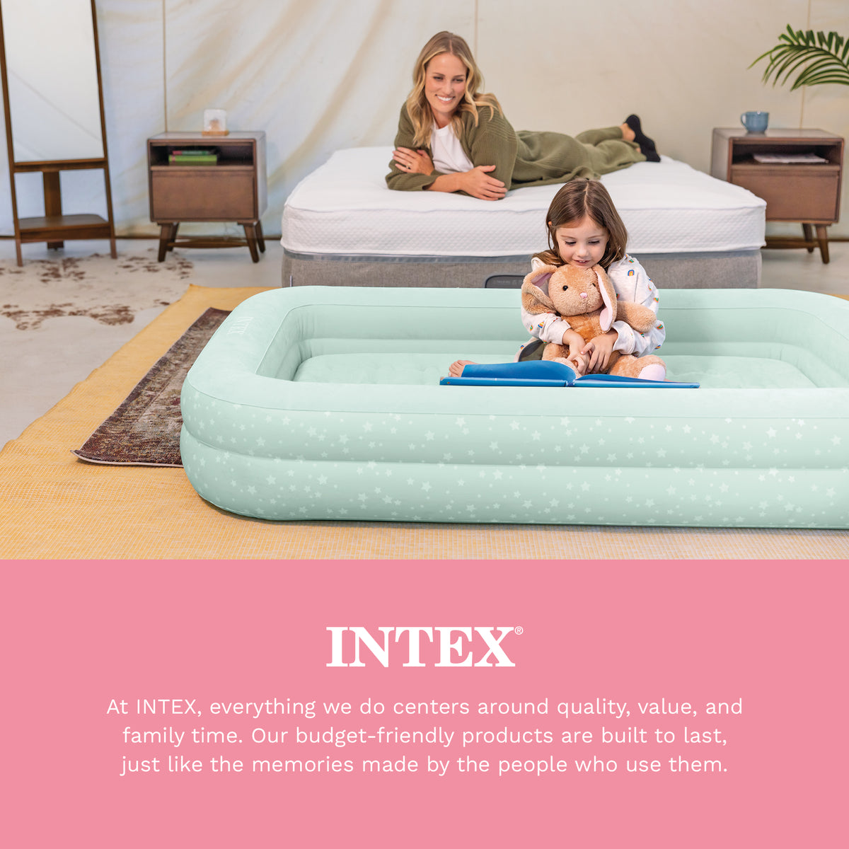 Intex Kids Inflatable Raised Frame Travel Air Mattress w/ Hand Pump (Open Box)