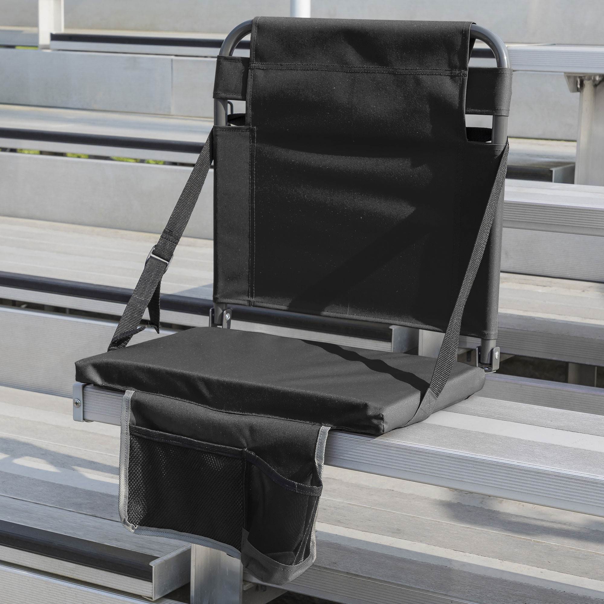 Eastpoint Sports Bleacher Backrest Stadium Seat w/ Cup Holder, Black (Used)