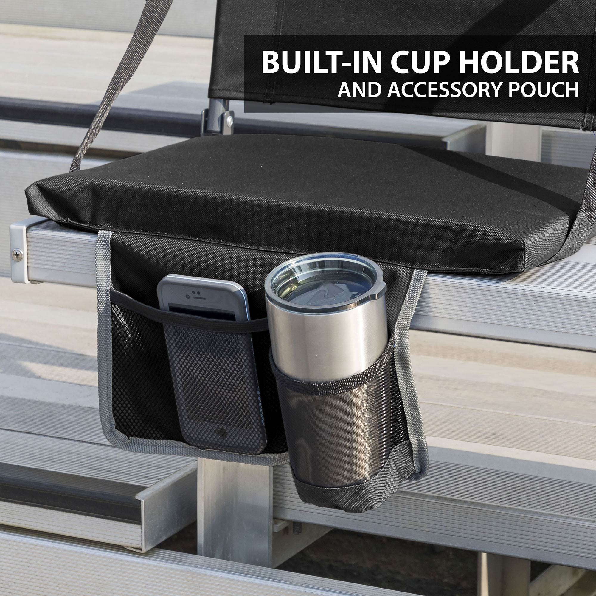 Eastpoint Sports Bleacher Backrest Stadium Seat w/ Cup Holder, Black (Used)