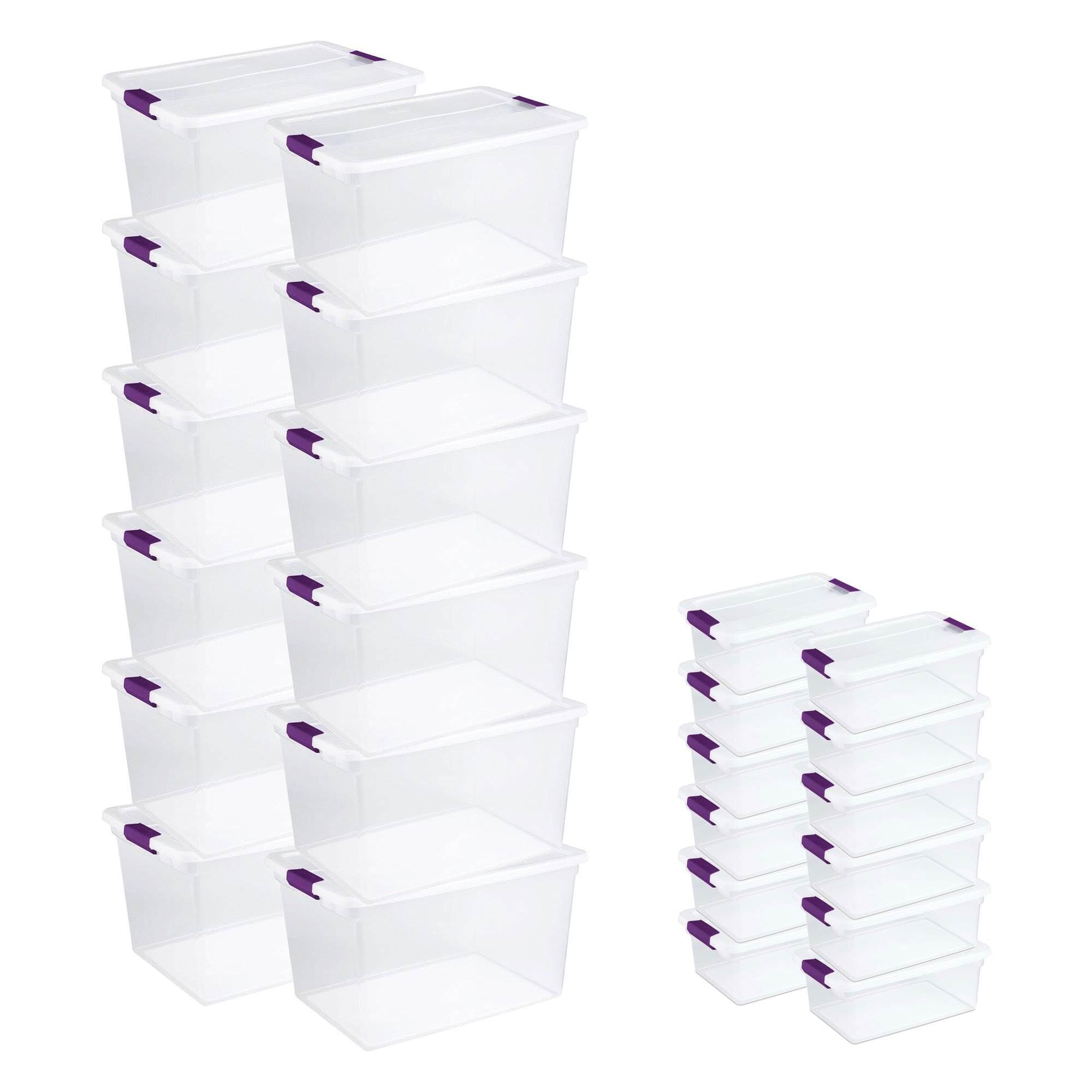 Sterilite 66 Quart Latch Lid Tote, 12 Pack, and 15 Quart Latch Lid Tote, 12 Pack - VMInnovations