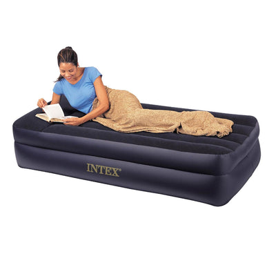 Intex Queen Air Mattress & Twin Dura-Beam Pillow Rest Airbed with Built-In Pump