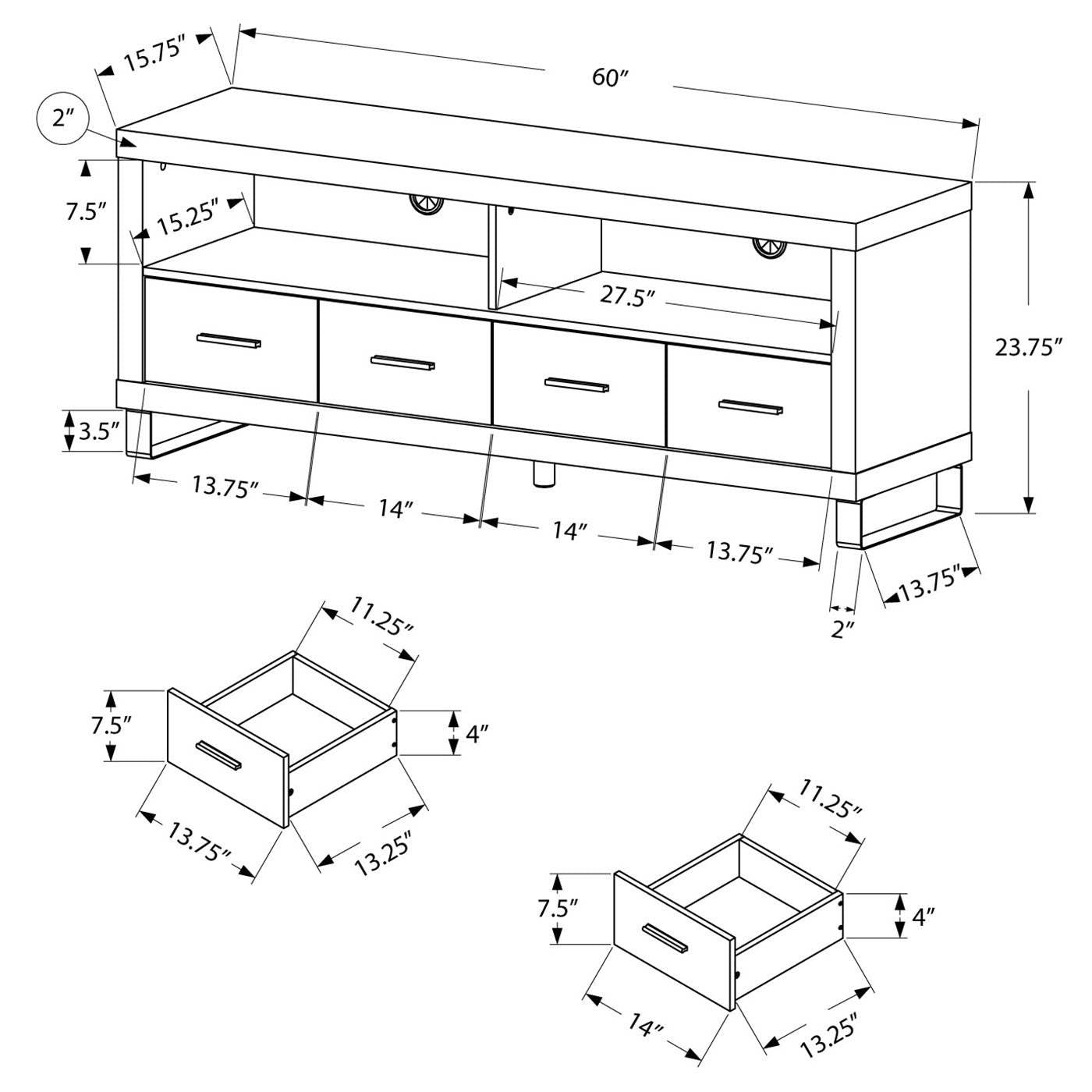 Monarch 60" Entertainment Center TV Stand, Dark Taupe & 2 Pc. Nesting End Tables