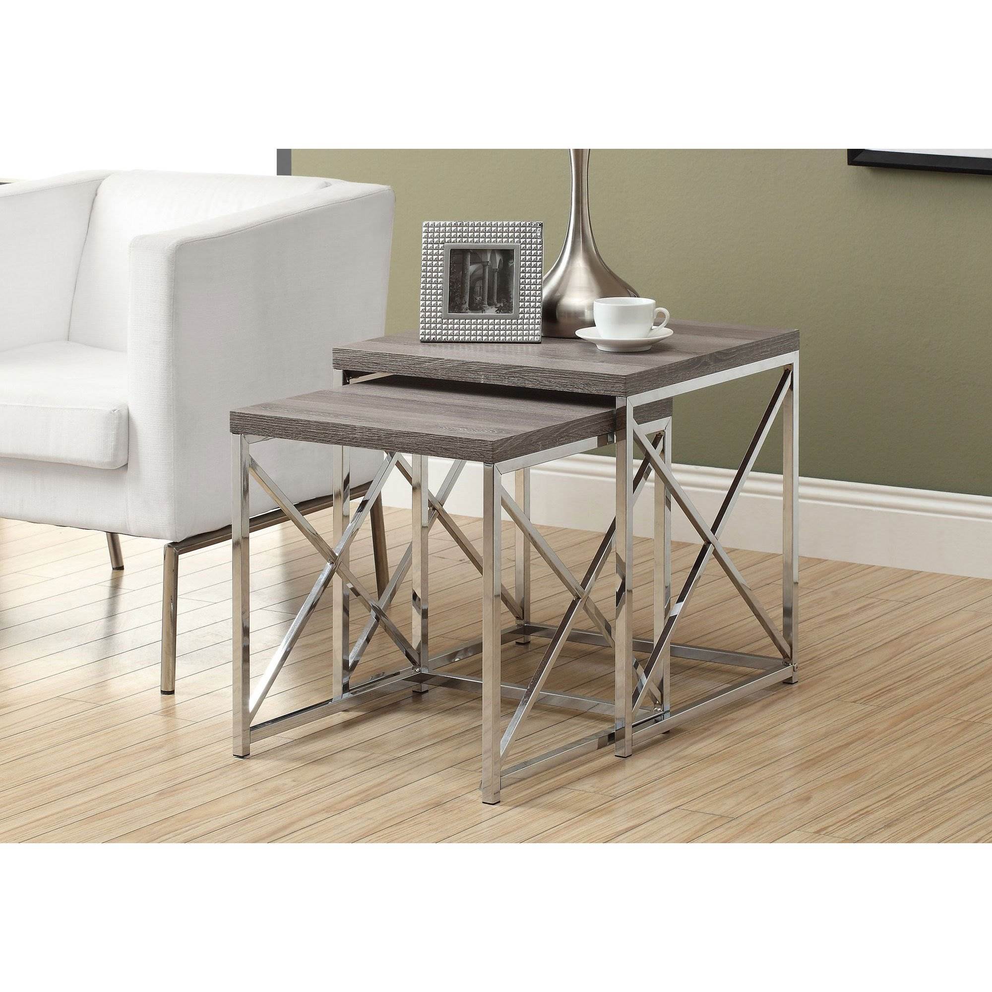 Monarch 60" Entertainment Center TV Stand, Dark Taupe & 2 Pc. Nesting End Tables