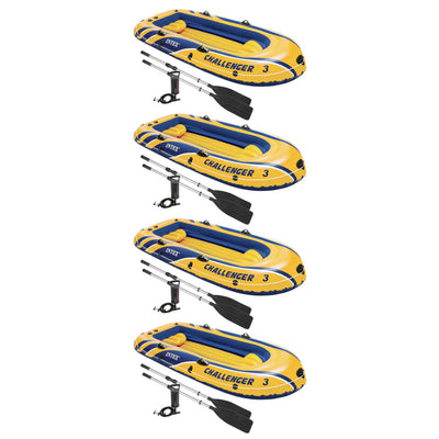 Intex Challenger 3 Inflatable Raft Boat Set With Pump And Oars 68370EP (4 Pack) - VMInnovations