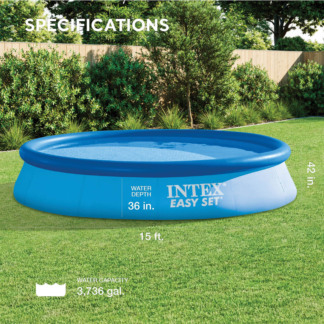 Intex 15' x 42" Easy Set Portable Inflatable Swimming Pool and Maintenance Kit