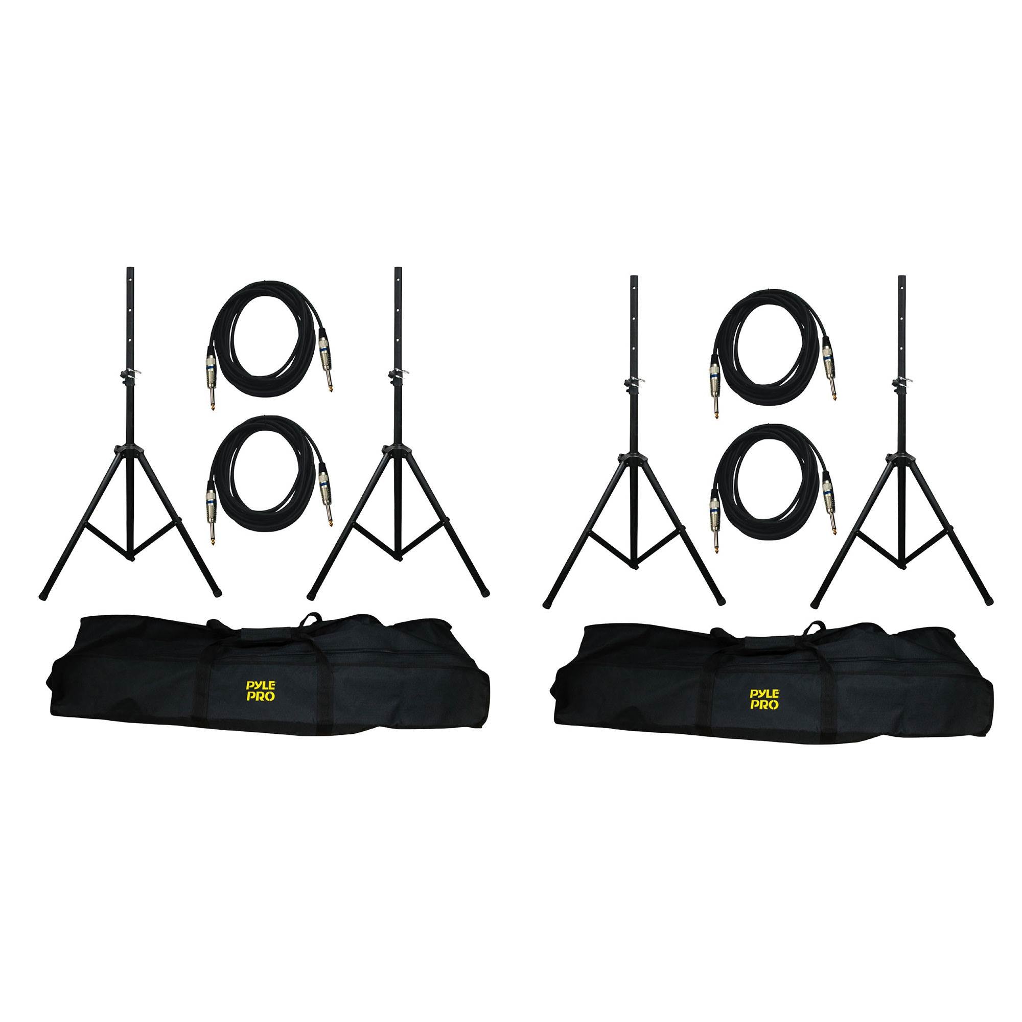 Pyle Pro DJ PA Speaker Monitor Pole Mount Stands + 0.25" Cable Kit (4 Pack)