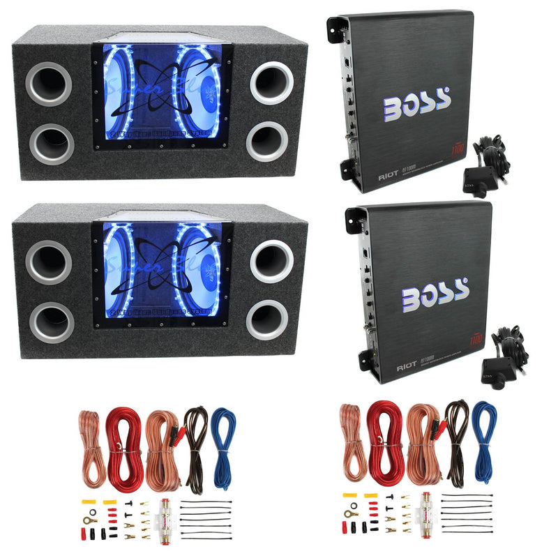 Pyramid Subwoofers (2 Pack) & Boss Amp (2 Pack) & Soundstorm Wire Kit (2 Pack)