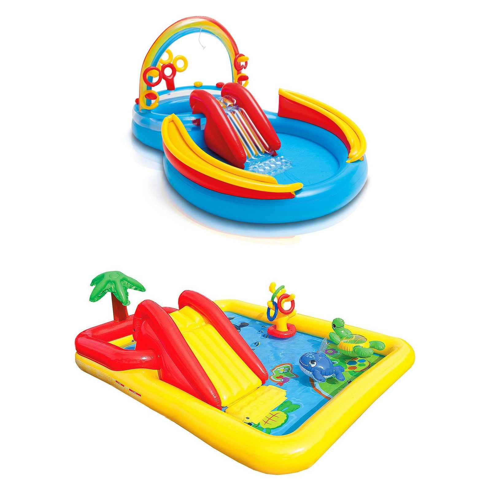 Intex 9.75ft x 6.33ft x 53in Inflatable Rainbow Play Pool and Ocean Play Pool - VMInnovations