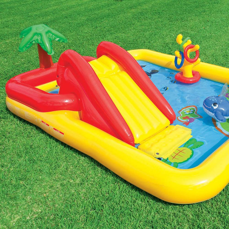 Intex 9.75ft x 6.33ft x 53in Inflatable Rainbow Play Pool and Ocean Play Pool