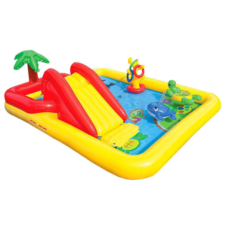 Intex 9.75ft x 6.33ft x 53in Inflatable Rainbow Play Pool and Ocean Play Pool