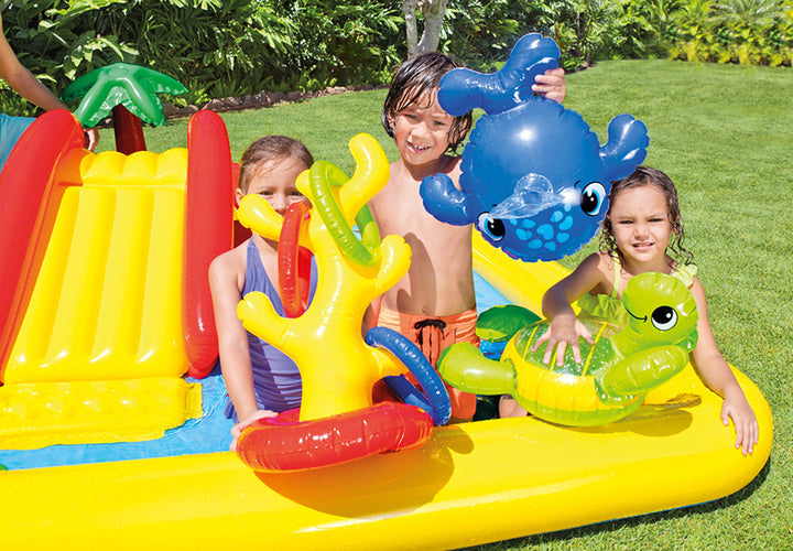 Intex 9.75ft x 6.33ft x 53in Inflatable Rainbow Play Pool and Ocean Play Pool