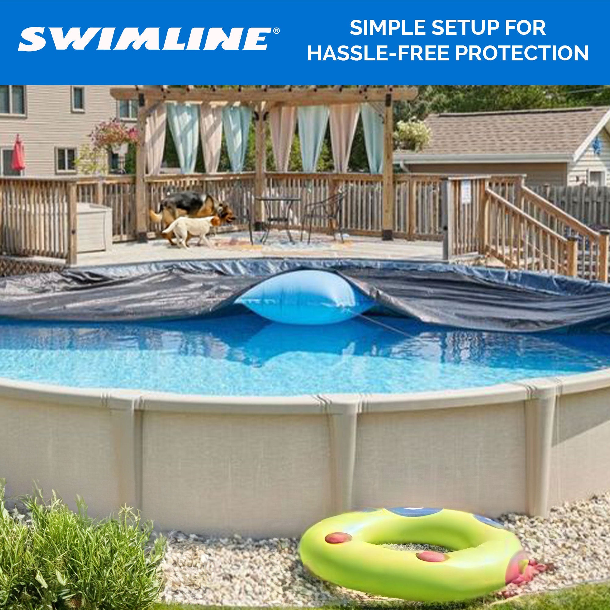 Swimline 18 Foot Round Pool Cover + 4x4 Winterizing Closing Air Pillow (2 Pack) - VMInnovations