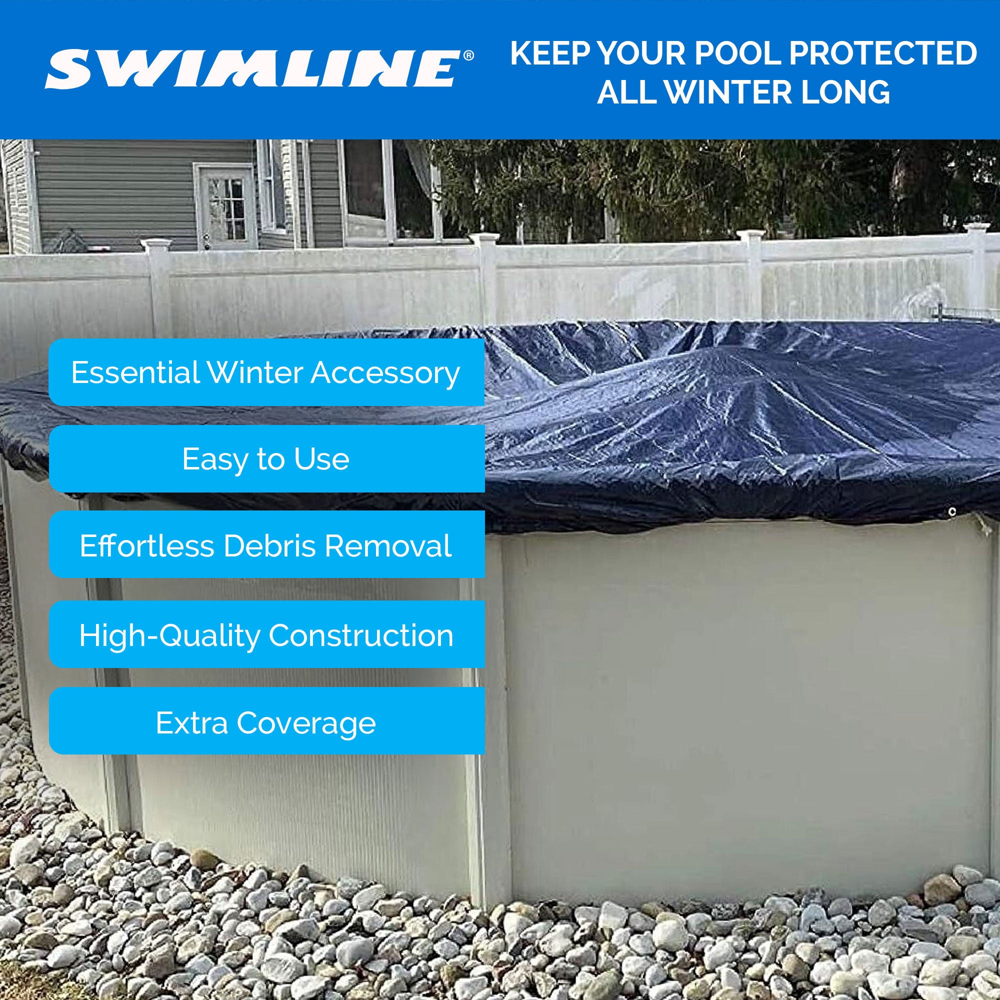 Swimline 18 Foot Round Pool Cover + 4x4 Winterizing Closing Air Pillow (2 Pack) - VMInnovations