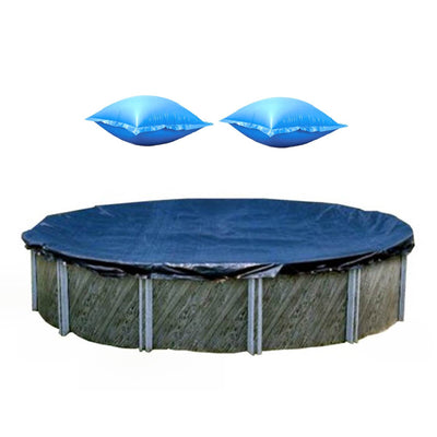 Swimline 18 Foot Round Pool Cover + 4x4 Winterizing Closing Air Pillow (2 Pack)