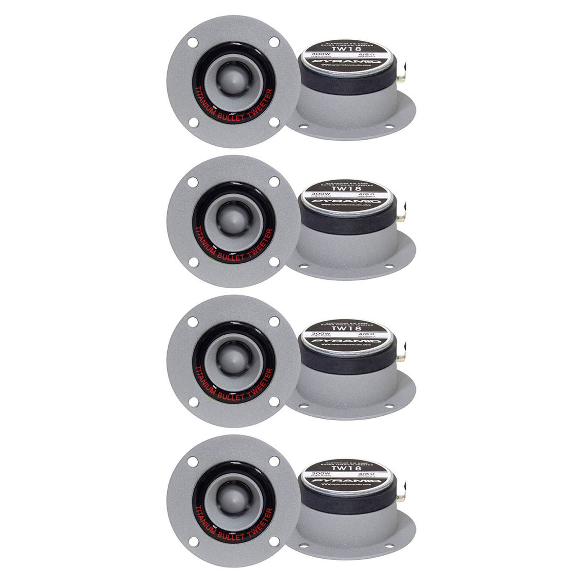 2) Pyramid TW18 300 Watt 3.25" Car Aluminum Tweeters Horn Bullet (4 Pack)