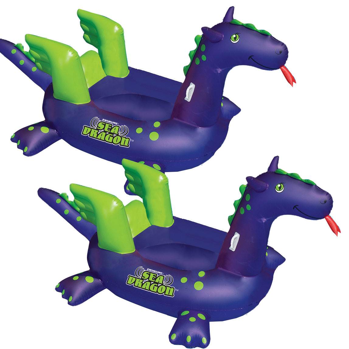 Swimline Swimming Pool Kids Giant Rideable Sea Dragon Inflatable Float (2 Pack)