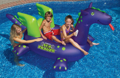 Swimline Swimming Pool Kids Giant Rideable Sea Dragon Inflatable Float (2 Pack)