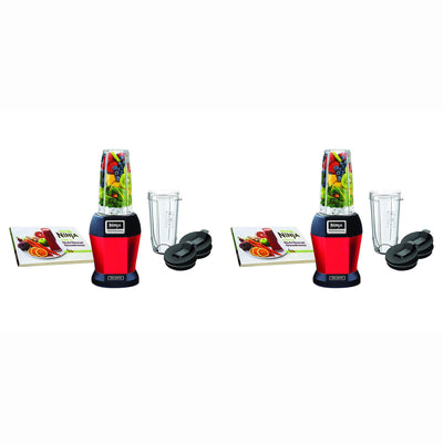 Nutri Ninja Professional Smoothie Blender w/Nutri Ninja Cups, Red (2 Pack)