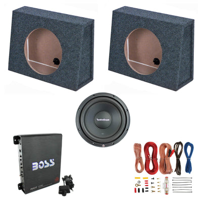 Rockford 10" Subwoofer & 10" Sub Boxes (2 Pack) & 1100W Amp & 8 Gauge Wire Kit