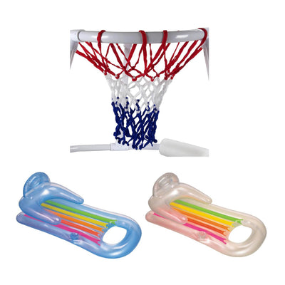 Swimline Basketball Game w/Ball + Intex Lounger w/Headrest & Cupholder (2 Pack)