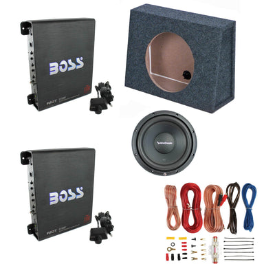 Rockford 10" Subwoofer & 10" Sub Box & 1100W Amp (2 Pack) & 8 Gauge Wire Kit