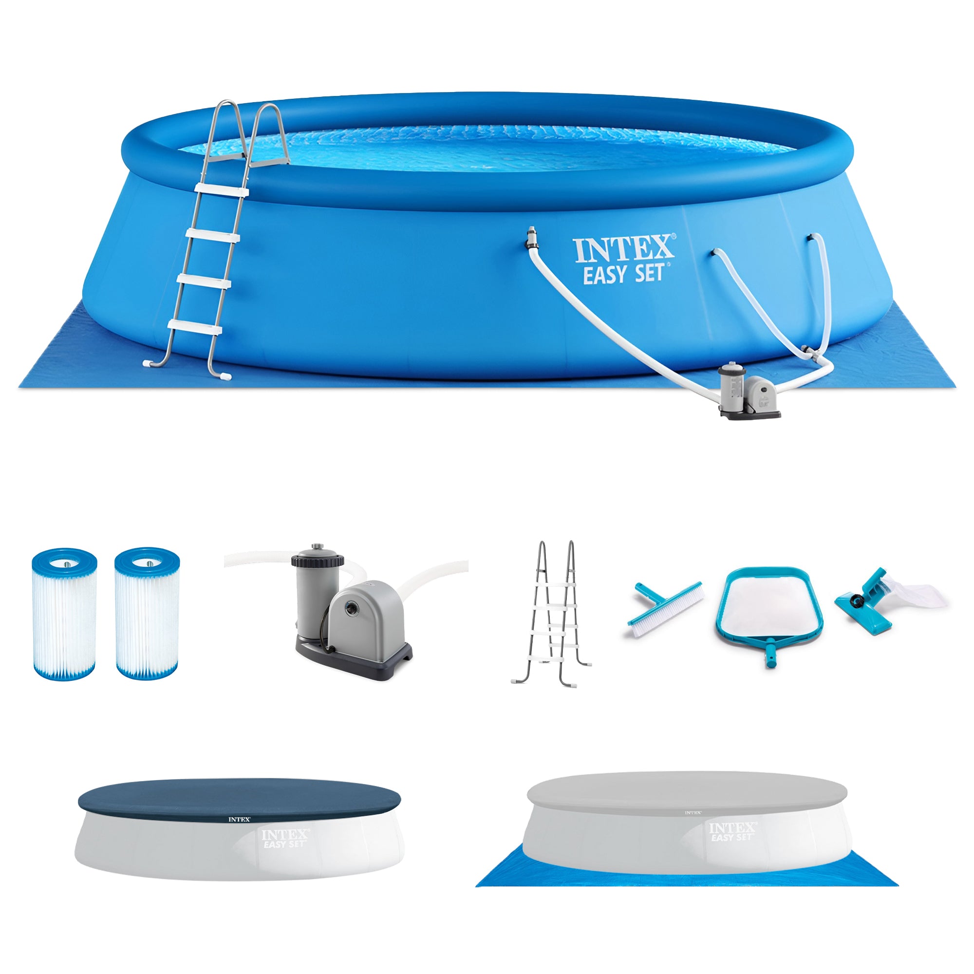 Intex 48in x 18ft Inflatable Above Ground Pool with Ladder, Pump & Cover - VMInnovations