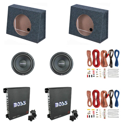 Rockford 10" Subwoofer (2 Pack) & Sub Boxes (2 Pack) & Amp (2 Pack) & Wire Kits