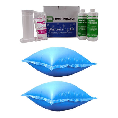 Swimming Pool 10,000 Gal Winterizing Chemical Kit & 4 Foot Cover Pillow (2 Pack)