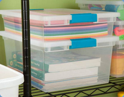 Sterilite 64 Quart Latching Storage Tote Box (6 Pack) + Deep Clip Box (4 Pack) - VMInnovations