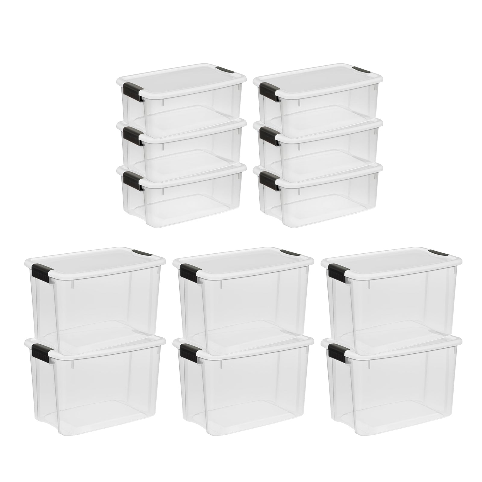 Sterilite 30 Qt 6-Pack & 18 Qt 6-Pack Clear Plastic Stackable Storage Bin w/ Lid - VMInnovations