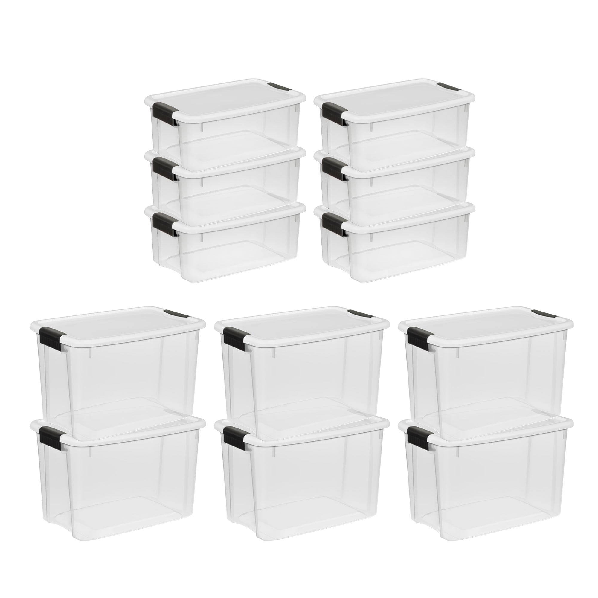Sterilite 30 Qt 6-Pack & 18 Qt 6-Pack Clear Plastic Stackable Storage Bin w/ Lid - VMInnovations