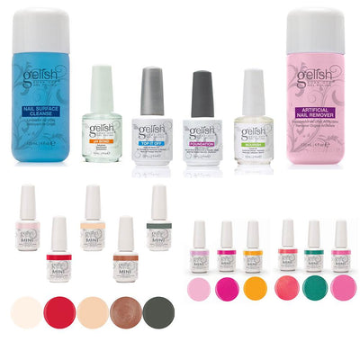Gelish Full Size Basix Care Kit Essentials Package & 11 Gel Nail Polish Colors