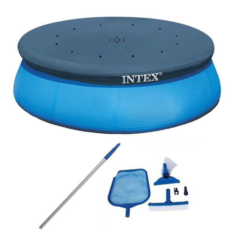 Intex Swimming Pool Maintenance Kit w Vacuum & Pole & 15 Ft Easy Set Pool Cover