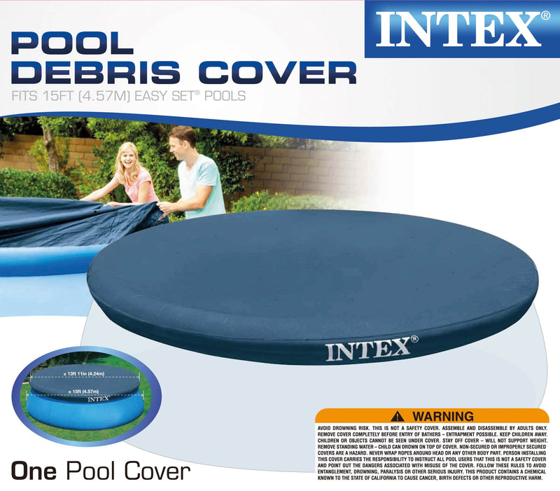 Intex Swimming Pool Maintenance Kit w Vacuum & Pole & 15 Ft Easy Set Pool Cover