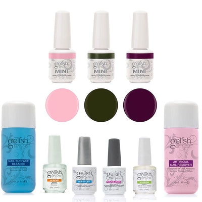 Gelish Gel Nail Polish Basix Care Kit & 3 Color Gel Nail Polish Collection Set