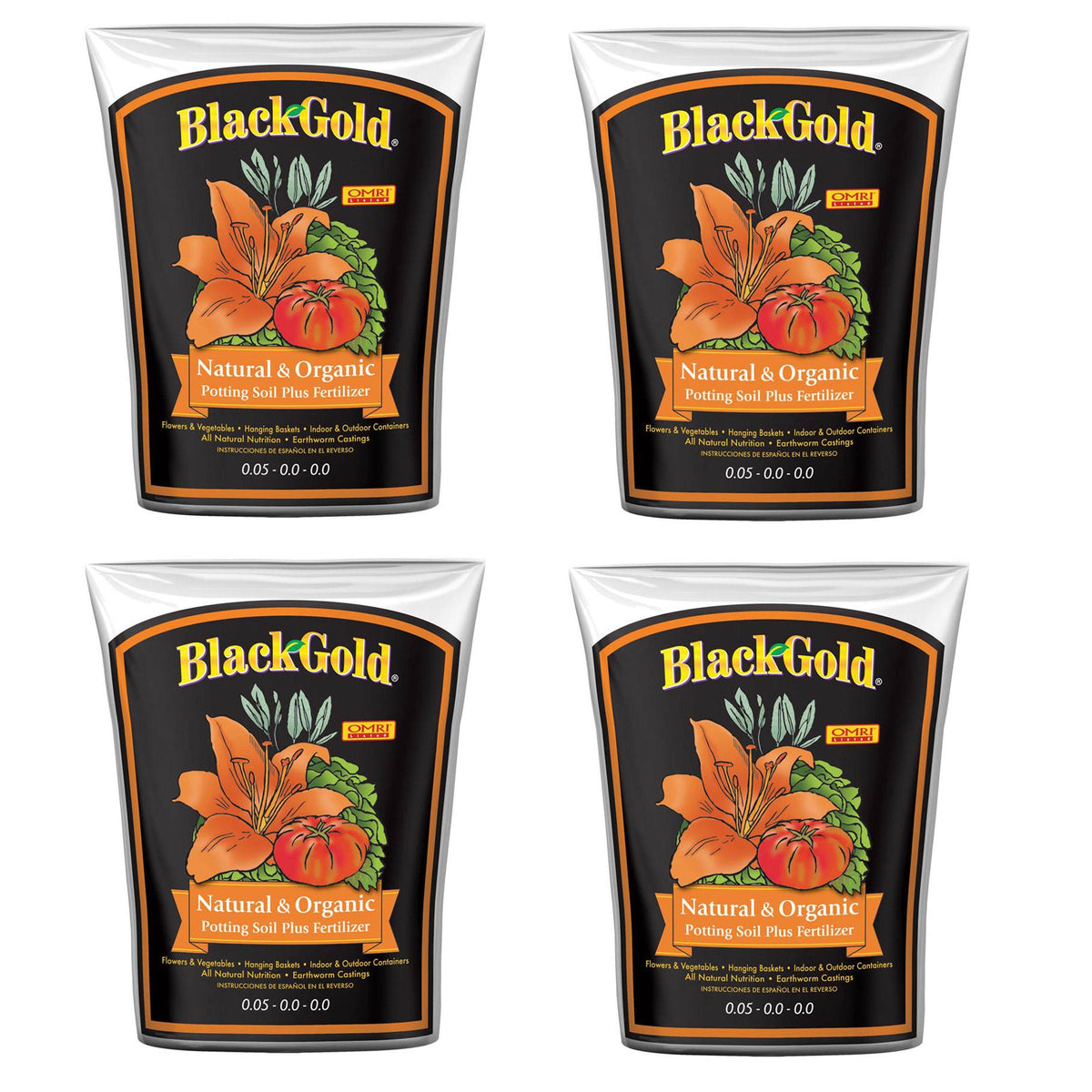 SunGro Black Gold 2 Cu Ft Natural & Organic Potting Soil + Fertilizer (4 Pack)