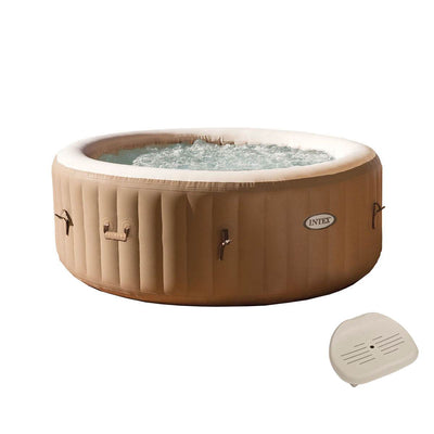 Intex PureSpa 4-Person Inflatable Bubble Jet Spa Portable Hot Tub, Tan & Seat