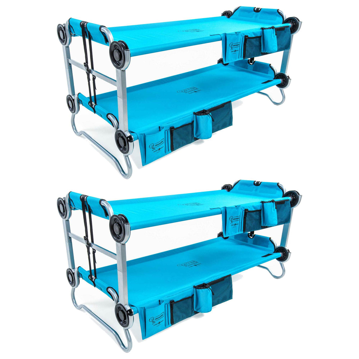 Disc-O-Bed Youth Kid-O-Bunk Benchable Camping Cot with Organizers, Blue (2 Pack)