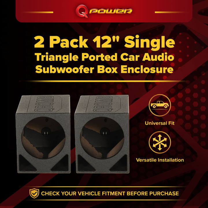 Q Power Single 12" Triangle Ported Car Audio Subwoofer Box Enclosure (2 Pack)