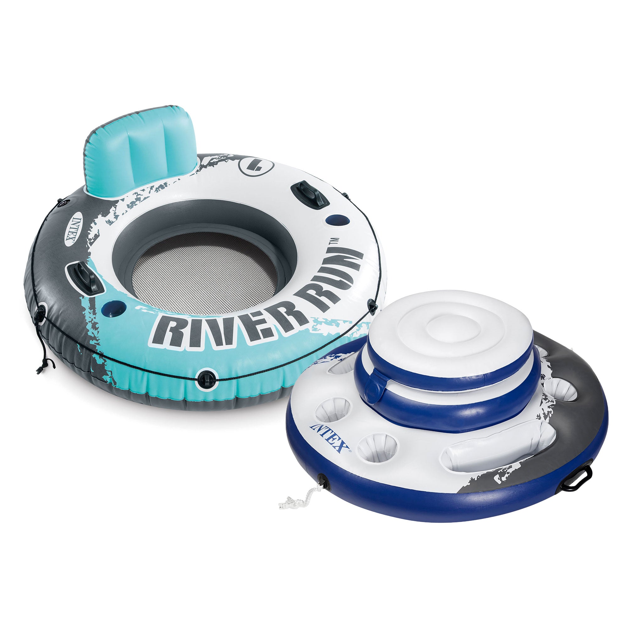 Intex River Run 1 Inflatable Tube Raft & Mega Chill Inflatable Cooler (Open Box)