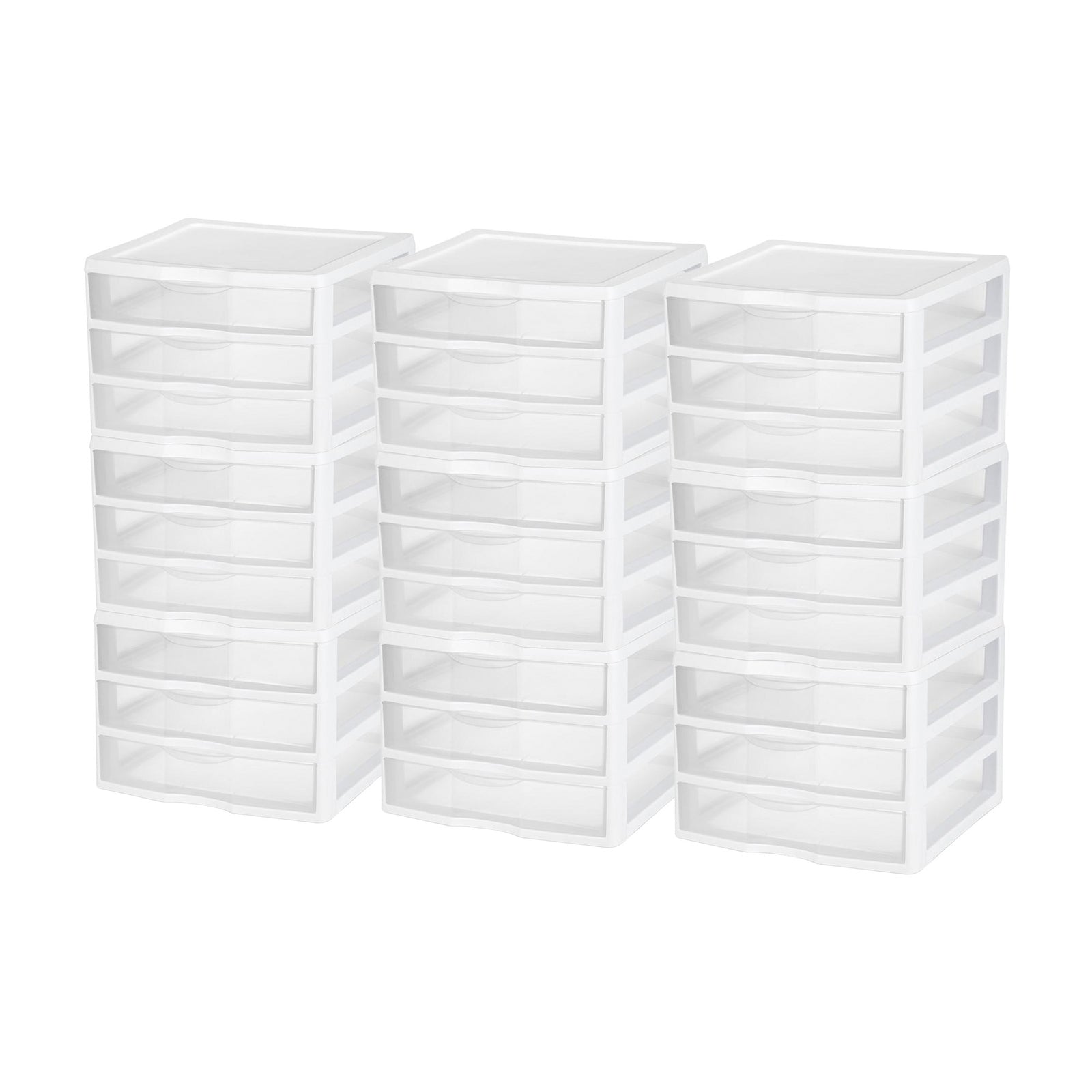 Sterilite Clear Plastic Stackable Small 3 Drawer Storage System, White, (9 Pack) - VMInnovations