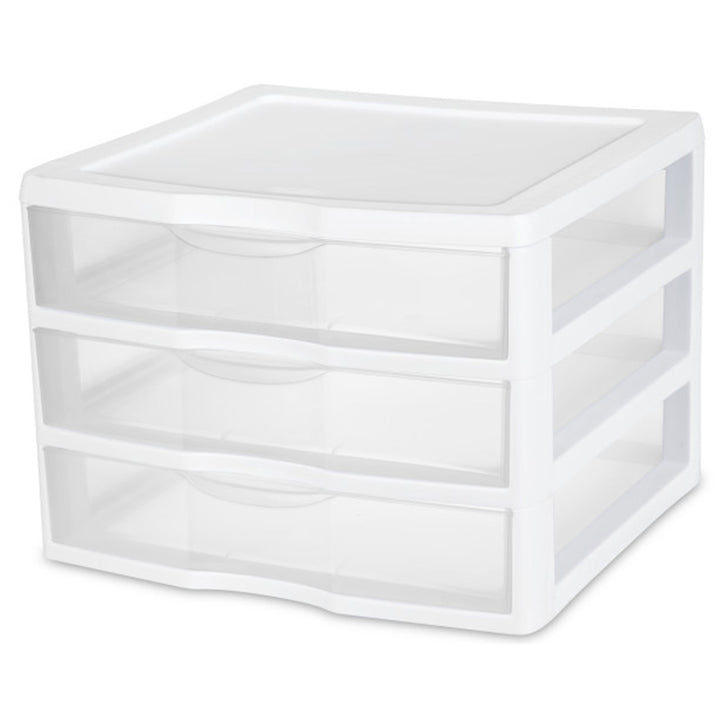 Sterilite Plastic Stackable Small 3 Drawer Storage System, White Frame, 3 Pack - VMInnovations