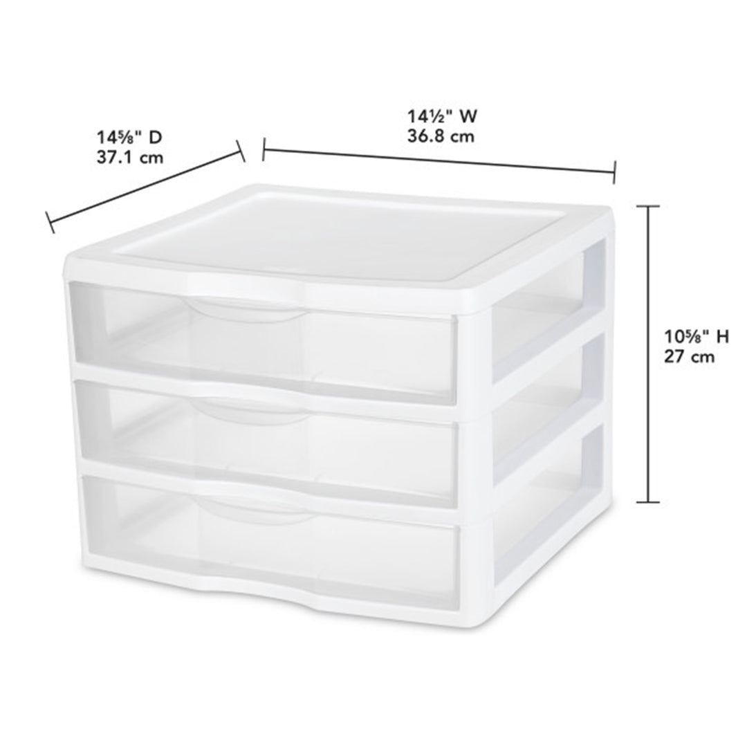 Sterilite Clear Plastic Stackable Small 3 Drawer Storage System, White, (9 Pack)