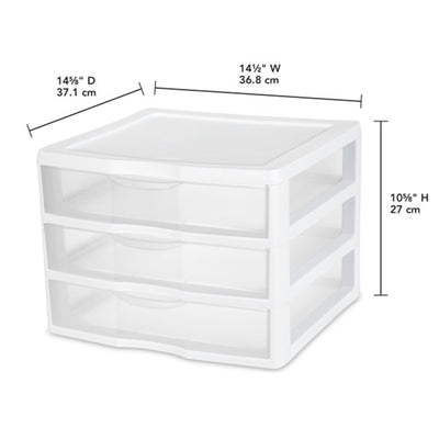 Sterilite Plastic Stackable Small 3 Drawer Storage System, White Frame, 3 Pack