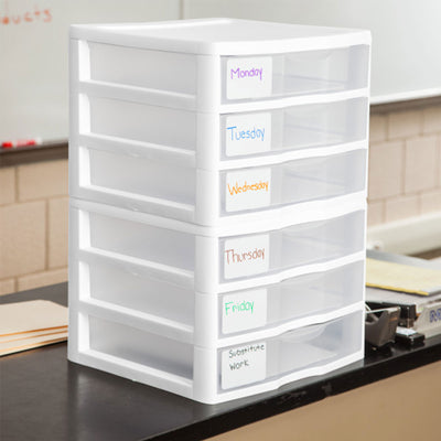 Sterilite Clear Plastic Stackable Small 3 Drawer Storage System, White, (6 Pack) - VMInnovations