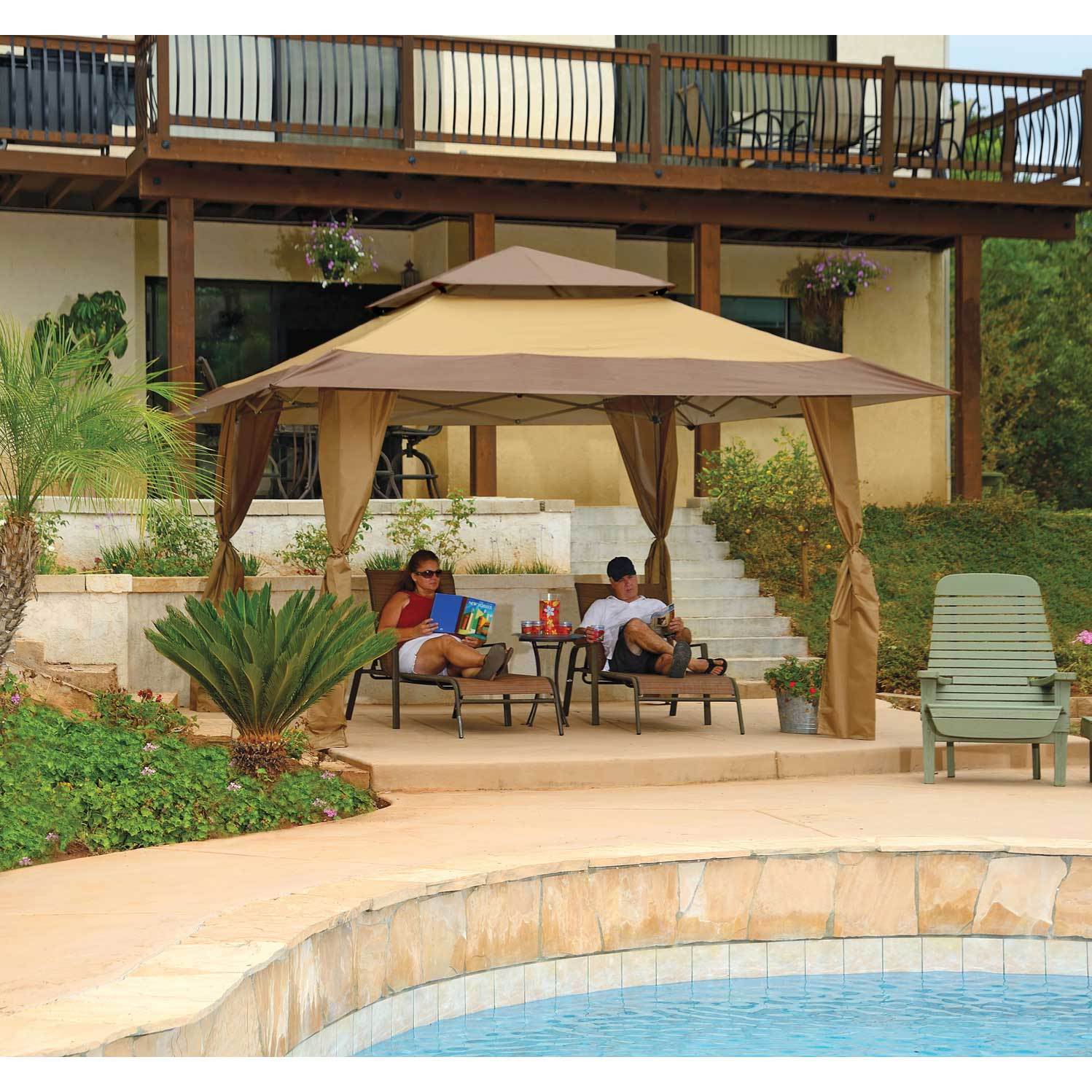 Z-Shade 13 x 13 Ft Instant Gazebo Canopy Outdoor Patio Shelter, Tan (2 Pack)