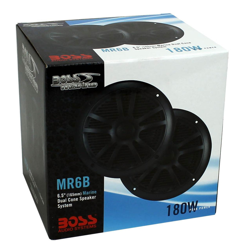 BOSS MR6B 6.5 Inch Dual Cone Black Marine Audio Speakers 180 Watt (8 Speakers)