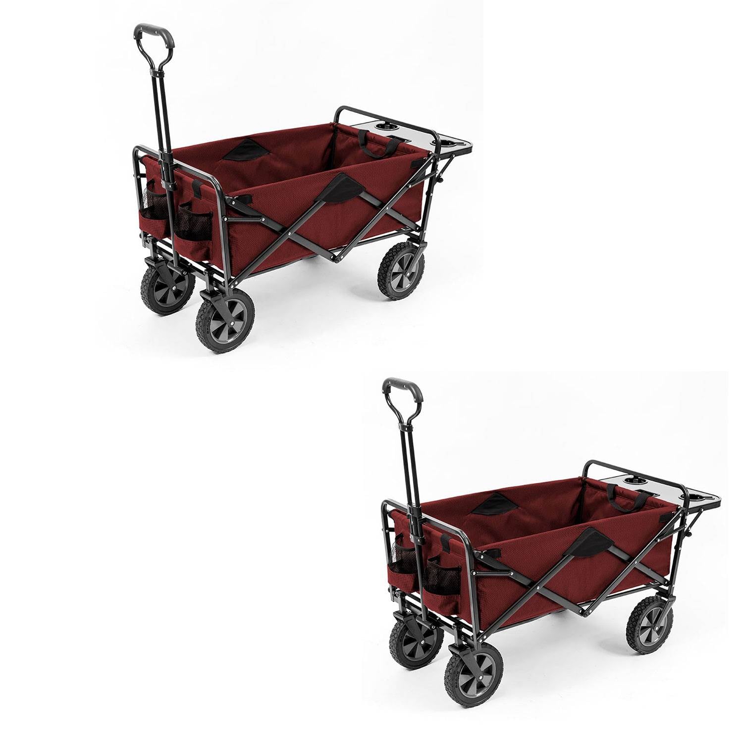 Mac Sports Collapsible Folding Outdoor Garden Utility Wagon Table, Maroon (2 Pk)
