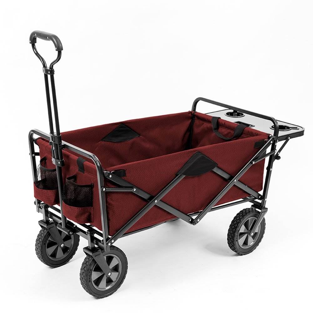 Mac Sports Collapsible Folding Outdoor Garden Utility Wagon Table, Maroon (2 Pk)